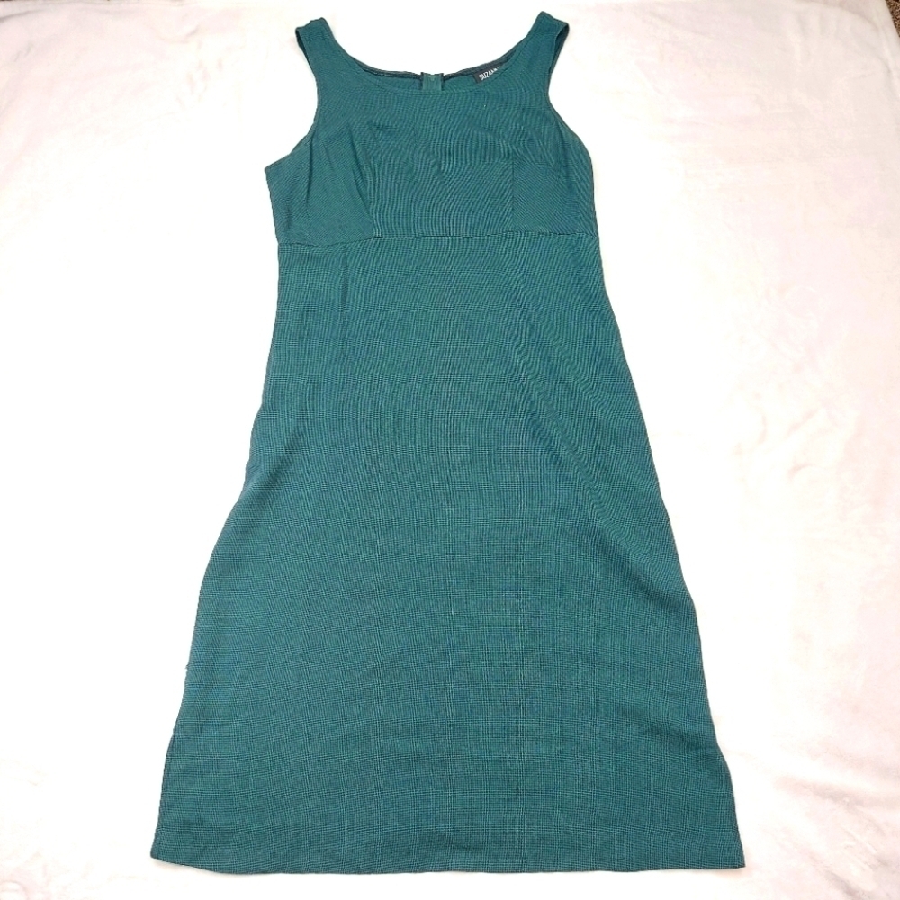 SUZANNAH JAMES WOMENS VINTAGE 90'S GREEN AND BLUE HOUNDSTOOTH GINGHAM DRESS 12P